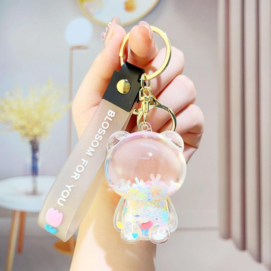 Creative Candy Bear Oil-Filled Keychain with Flowing Sand Pendant
