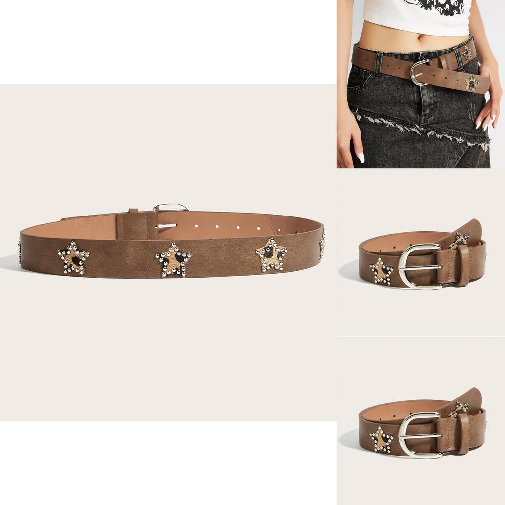 Punk Rock Studded Leopard Print Belt With Alloy Buckle For Street Fashion Enthusiasts