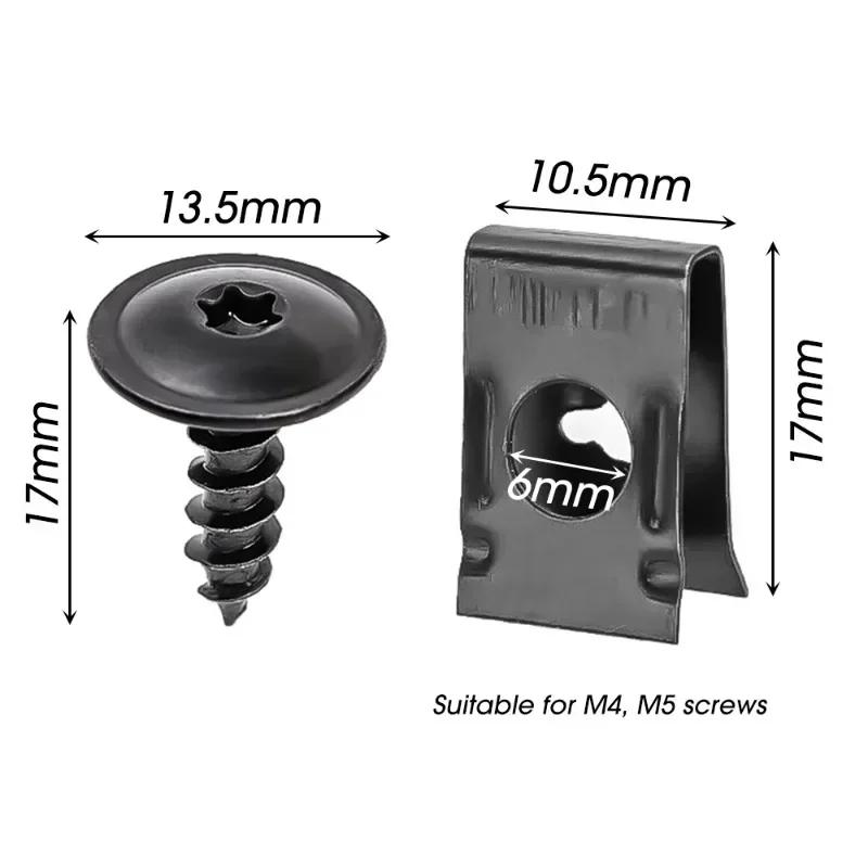10/100pcs Self-Tapping Screws U-shaped Clips Car Motorcycle Anti-Rust Black Coating Auto Modification Spacer Kit
