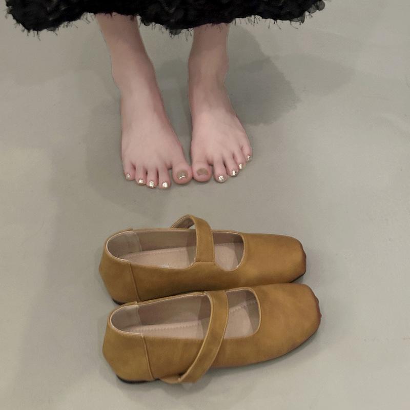 Square head retro ballet shoes female outer wear fairy style flat shoes 2025 new one-pedal Mary Jane shoes