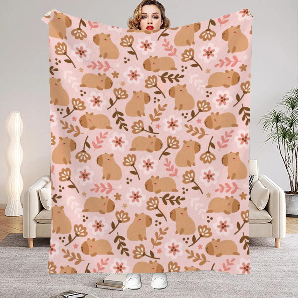 1Pc Digital Printed Capybara Style Flannel Blanket Mattress Cover Blanket for Family BedsSofasOfficesOutdoor Camping