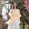 Casual Vacation Style Cover Up Shirt Coat Solid Color Loose Fit Pullover Tops Round Neck 3/4 Sleeve