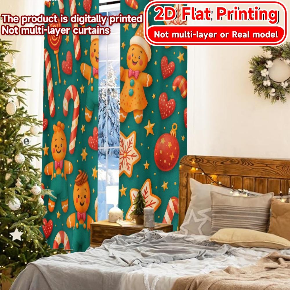 2D Flat Printing,2pcs Gingerbread Joy(1) Chic Creative Curtains Versatile Polyester Curtains Versatile All Suitable for Bedroom