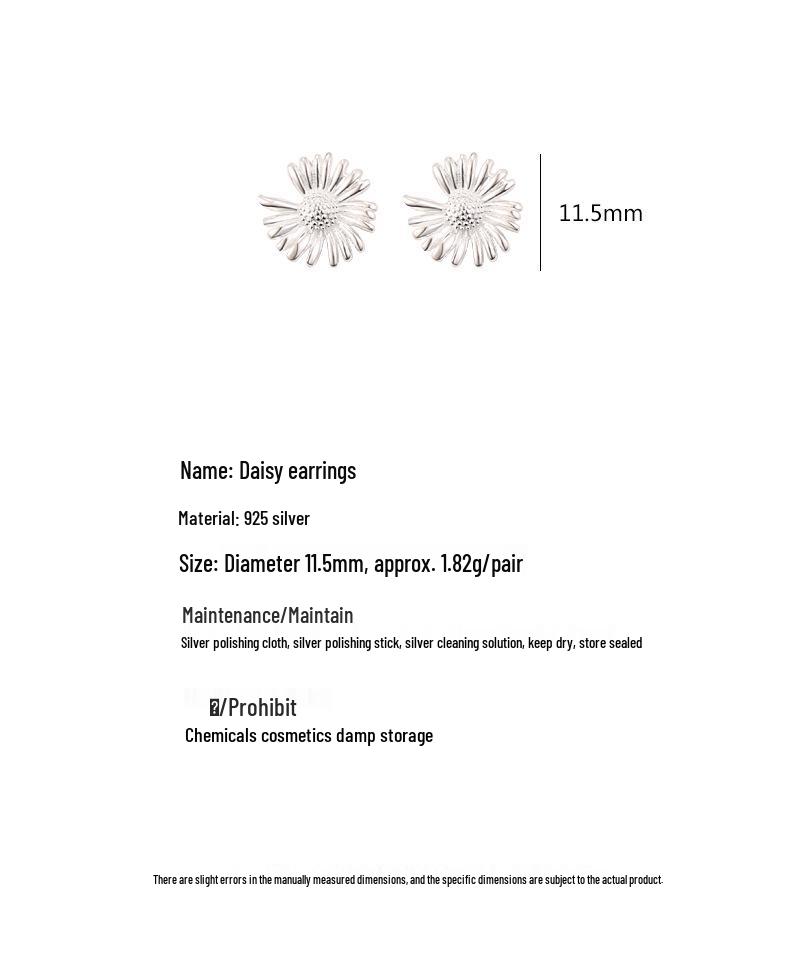 2025 New Style S925 Sterling Silver Daisy Stud Earrings for Women – Simple, Versatile, and Elegant Ear Piercing.