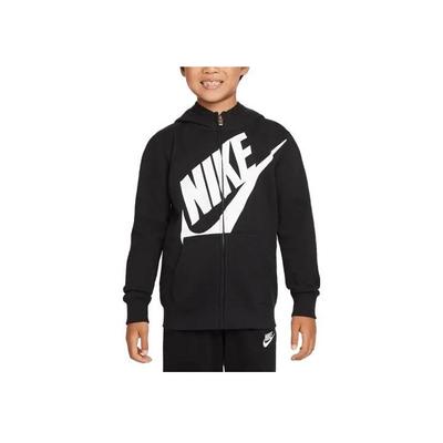 Nike Kids Zip Letter Logo Printed Hooded Long Sleeve Sweatshirt Kids Sweatshirt Black HA5397-010