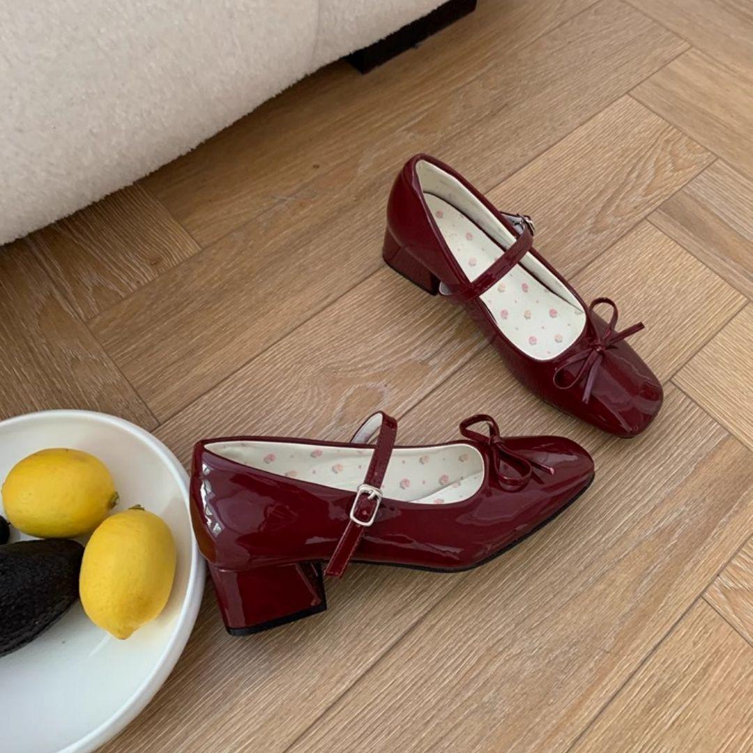 

2025 Новые французские туфли Мэри Джейн с низким вырезом и бантом, кожаные каблуки - элегантный весенний стиль 35 with heel cushion