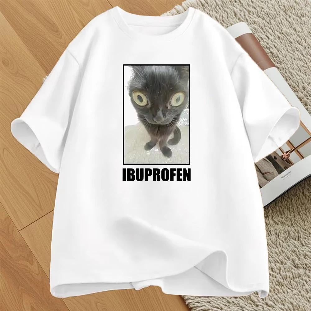 Ibuprofen Kočka Meme Potisk Tričko Ženy Muži Ležérní Vtipné Kočka Grafické O-výstřih Krátký Rukáv Top Móda Streetwear Tričko Unisex