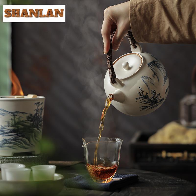 Soda Glazed Round Charcoal Furnace Cooking Tea Charcoal Stove Tea Cooke Boiling Water Kettle Small Clay Pottery Fire Warm Teapot