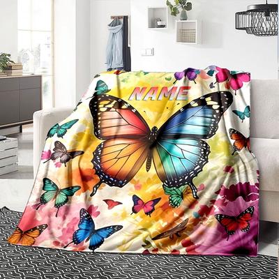 Butterfly Floral Home Customize Your Name Blankets Soft Comfortable Lightweight Allseason Multiuse Blanket For Couch Office Bed Living Room Picnic