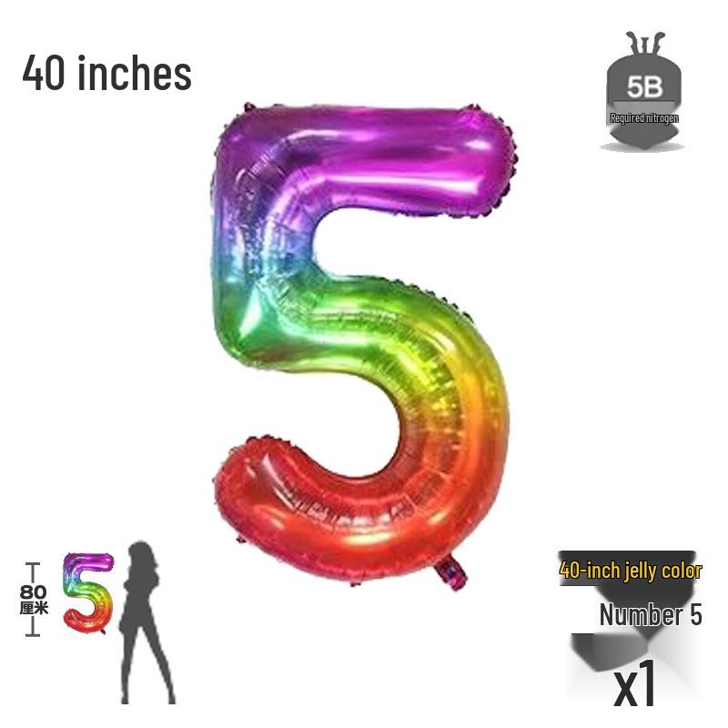 Korean Rainbow Gradient Number Balloon for Kids' First Birthday Decoration