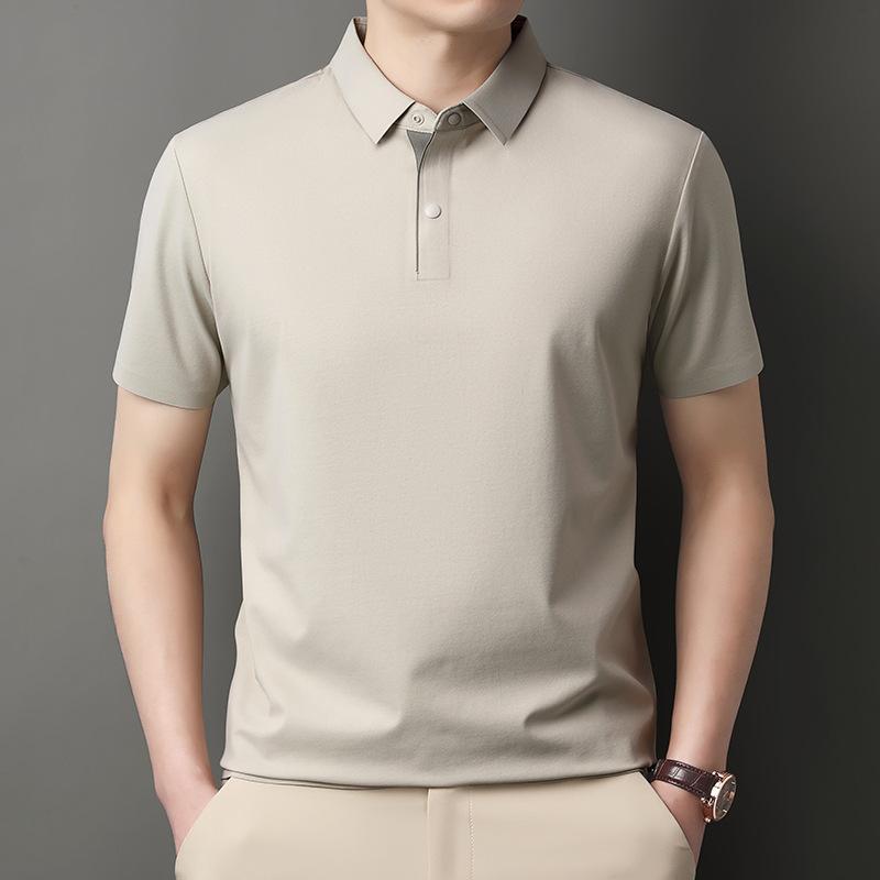 Non-Ironing And Breathable High-End Men'S Medium And Short-Sleeved Lapel Collar T-Shirt Business Casual Solid Color Polo Shirt