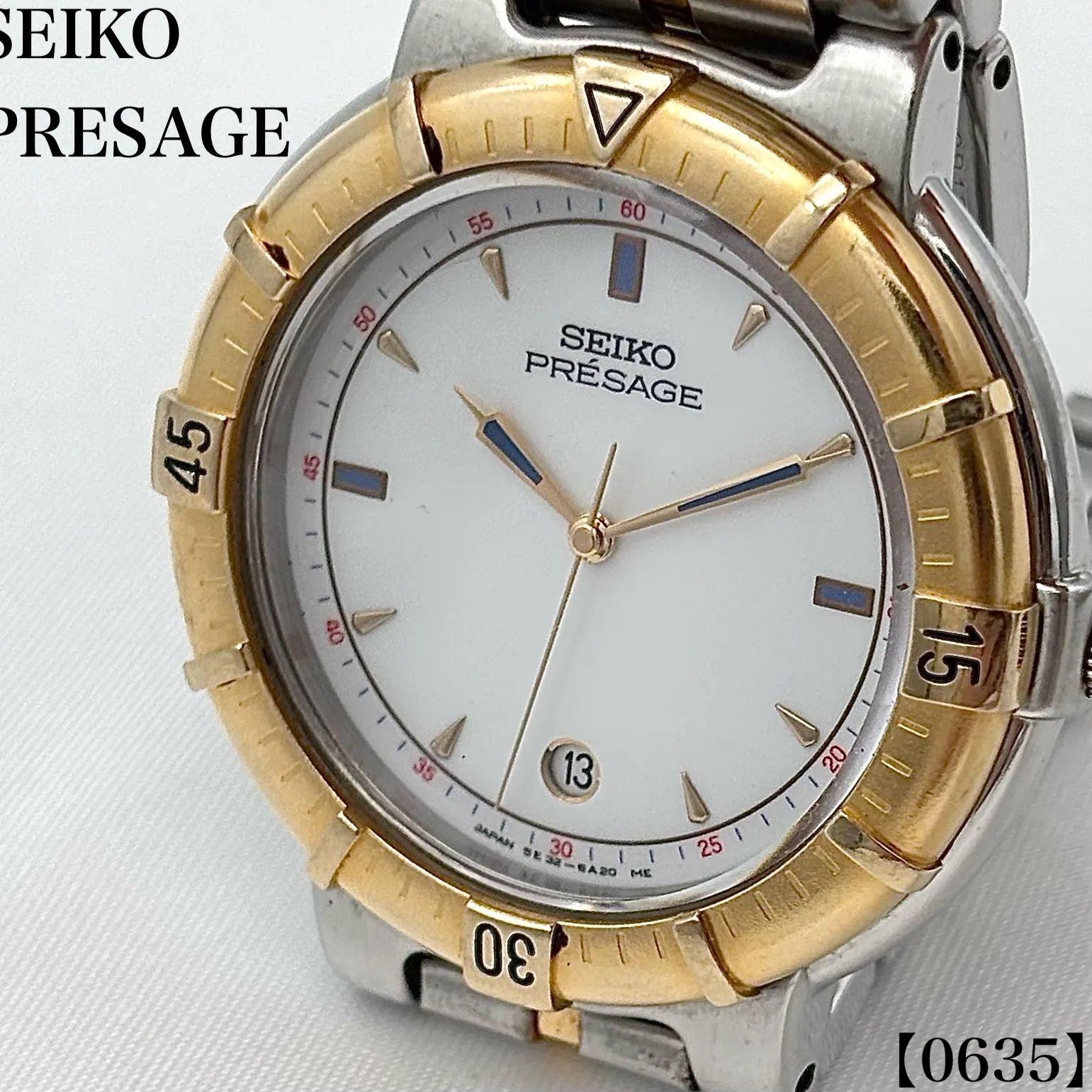 Used Working item Working item Seiko SEIKO PRESAGE Watch Men s Quartz 5E32-6A00 Combi Color White Dial Date Antique Vintage Round 0635