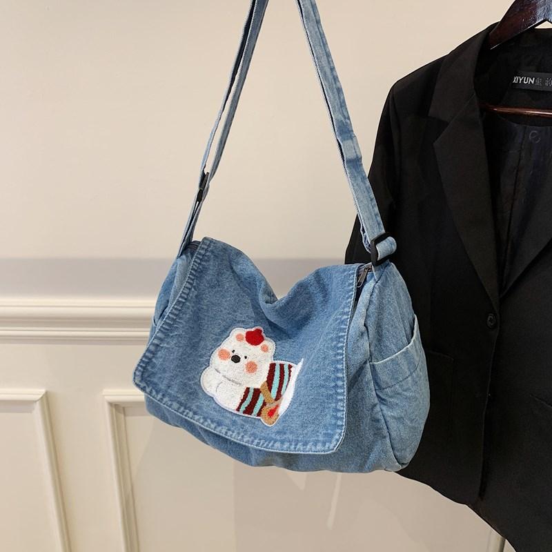 Vintage Shoulder Bag Lightweight Commuter Bag Cartoon Denim Women's Bag