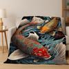 GOOD LUCK Koi Fish Yin Yang Carp Cartoon Flannel Blanket Soft Warm Throw Blanket for Bedroom Living Room Bed Travel Picnic Gift