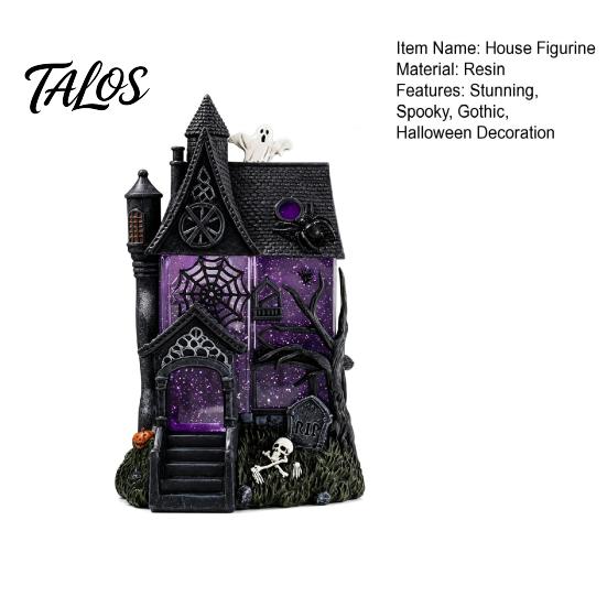 Durable Resin Craft for Halloween Gothic Glitter Village Decoration, Haunted House Figurine with Purple Ornament Holiday Lovers Windows, Spooky