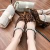 Grape mother 2025 new thick-heeled single shoes women's rhinestones with pointed high heels French retro leopard print women's shoes