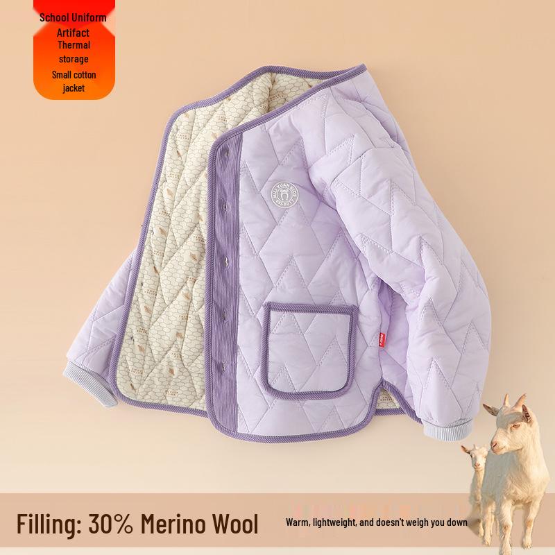 Dětská vlněná školní uniforma zimní bunda: Hřejivá, silná bavlnou vycpaná vnitřní vrstva pro základní školačky