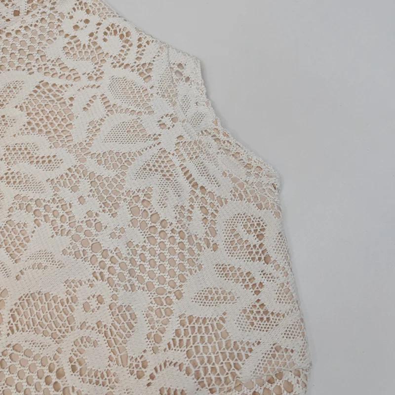 Robe de Cocktail à Manches Longues Ajourée pour Femmes Hiver Col Montant Robes de Soirée Club Dentelle Robes Élégantes