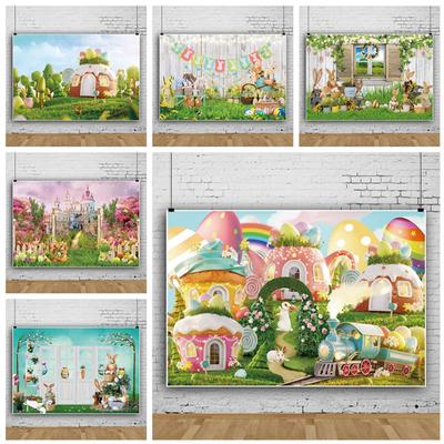 Easter Party Background Photography Backdrop Rabbit Colored Eggs  Baby Photographic Photo Studio Props