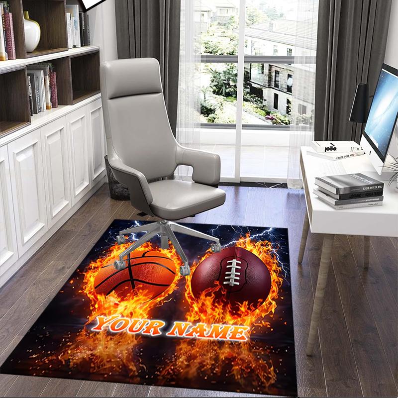 1PC Custom Name Sports Icons" Theme Floor Mat Ideal for Living Room, Game Rooms, Office, Bedroom,Floor Mat Playful Design