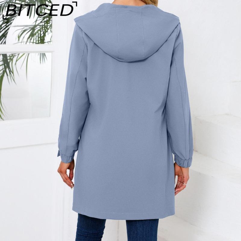 BITCED Women's Outdoor Sports Water-Resistant Trench Coat with Hood Long-Sleeved Spring/Autumn Loose-Fit Casual Windbreaker