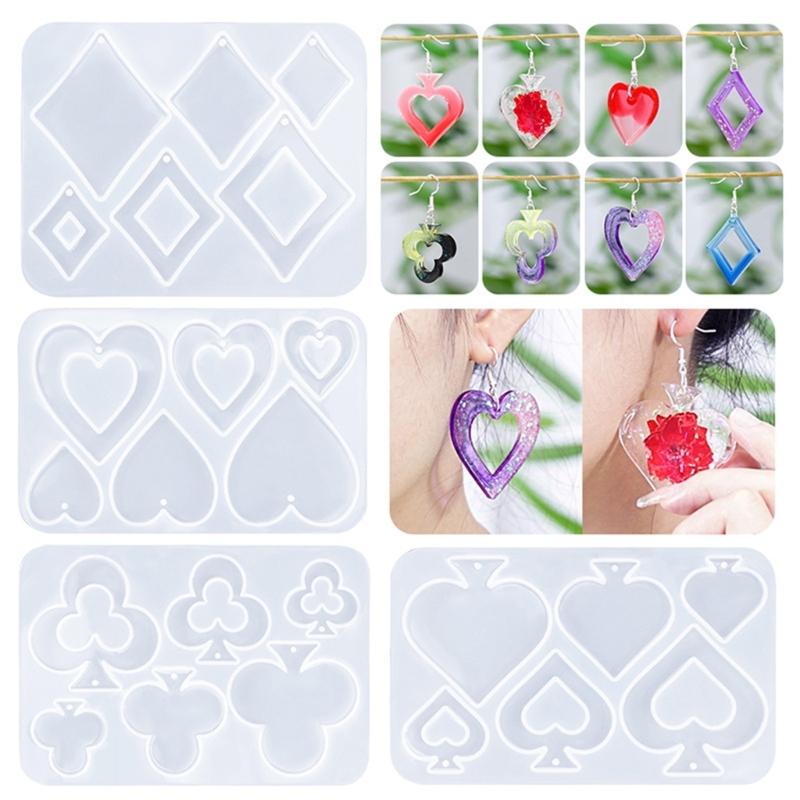 Playing Card Earring Silicone Mold Resin Pendant Mould Epoxy Casting Craft Decor