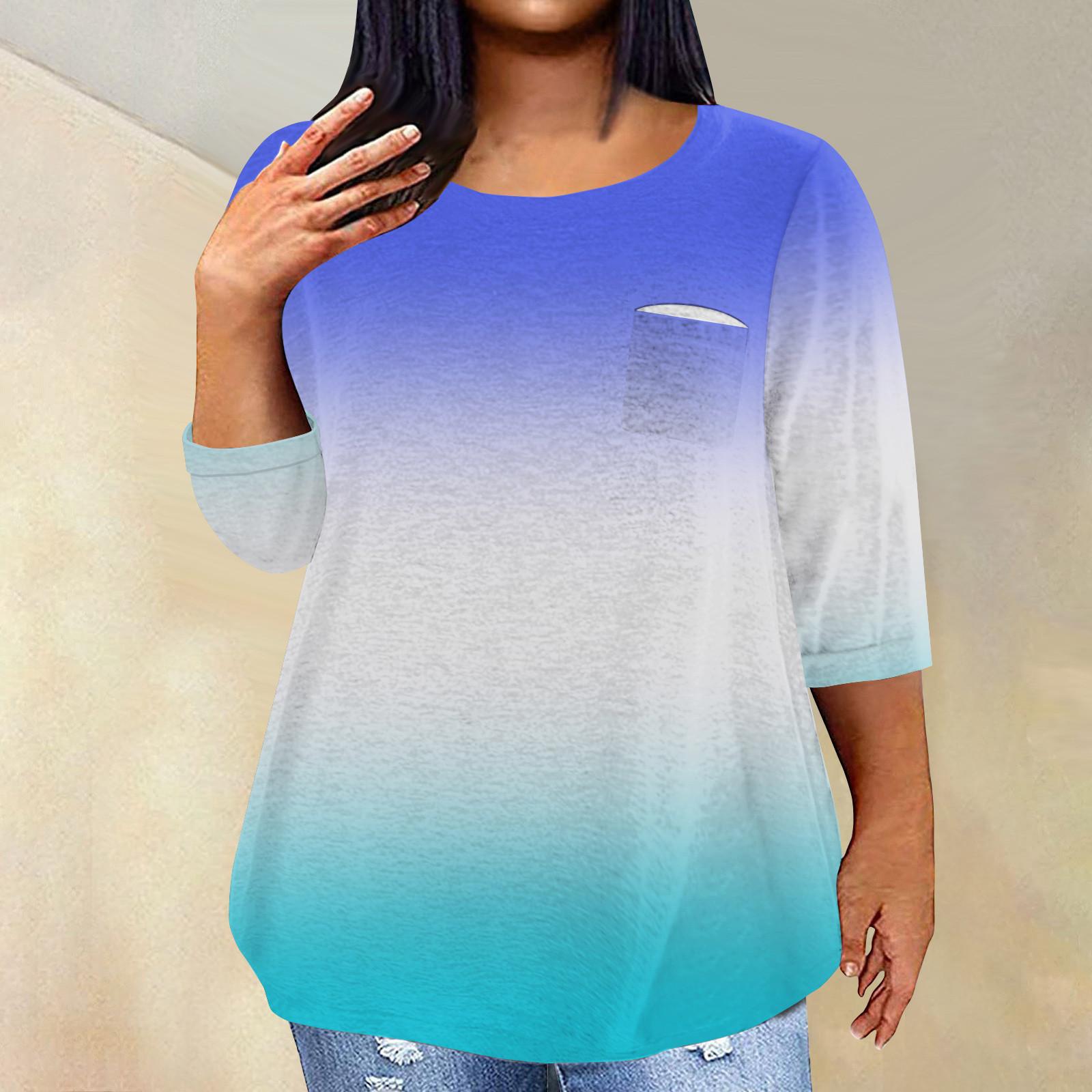 

Жіночий модний повсякденний пуловер з принтом і круглим вирізом з рукавом три чверті та рукавом 4/3 XXXXL синій