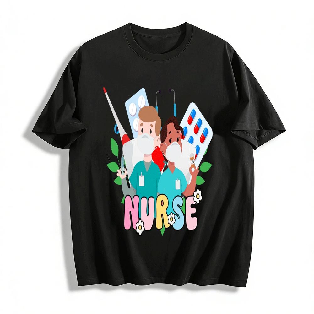 Nurse Themed Printed Top Casual T-Shirt For Nurse Day Celebration Pure cotton T-shirt XXS
