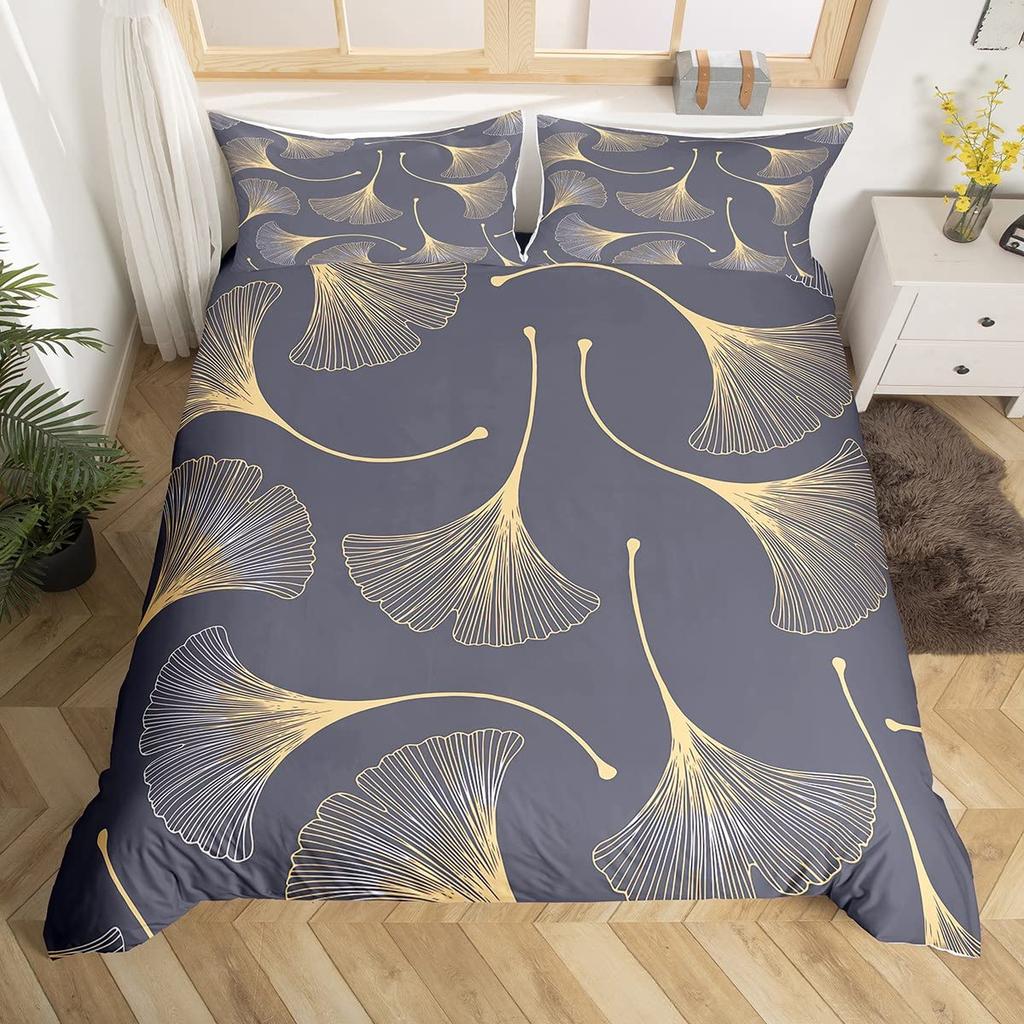 Povlak na přikrývku Ginkgo List Queen Přírodní Botanická Ložní souprava Rostliny Rustikální Farmářský Povlak na přikrývku Abstraktní Listy Povlak na peřinu