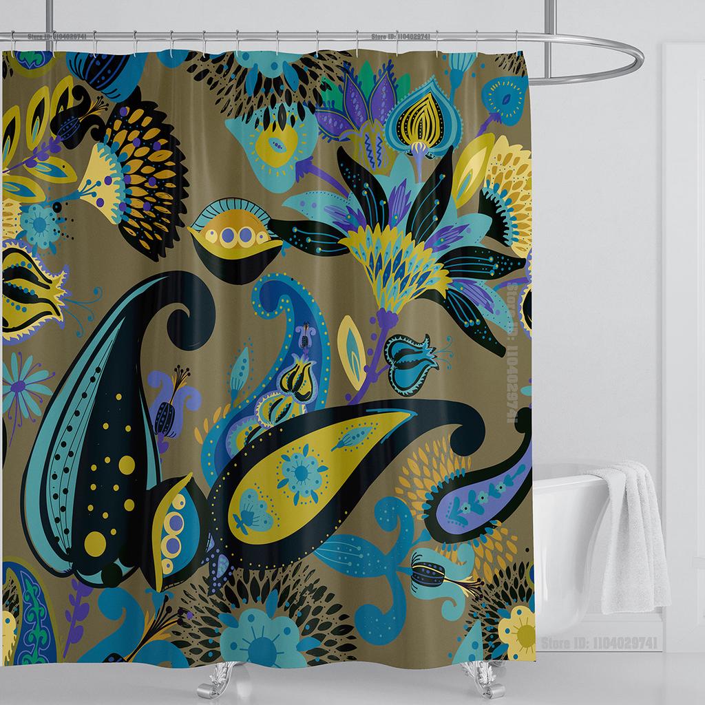 Boho Luxury Floral modern Shower Curtain flower printing Waterproof Polyester Bathroom Curtain with Hooks Bathtub Screen