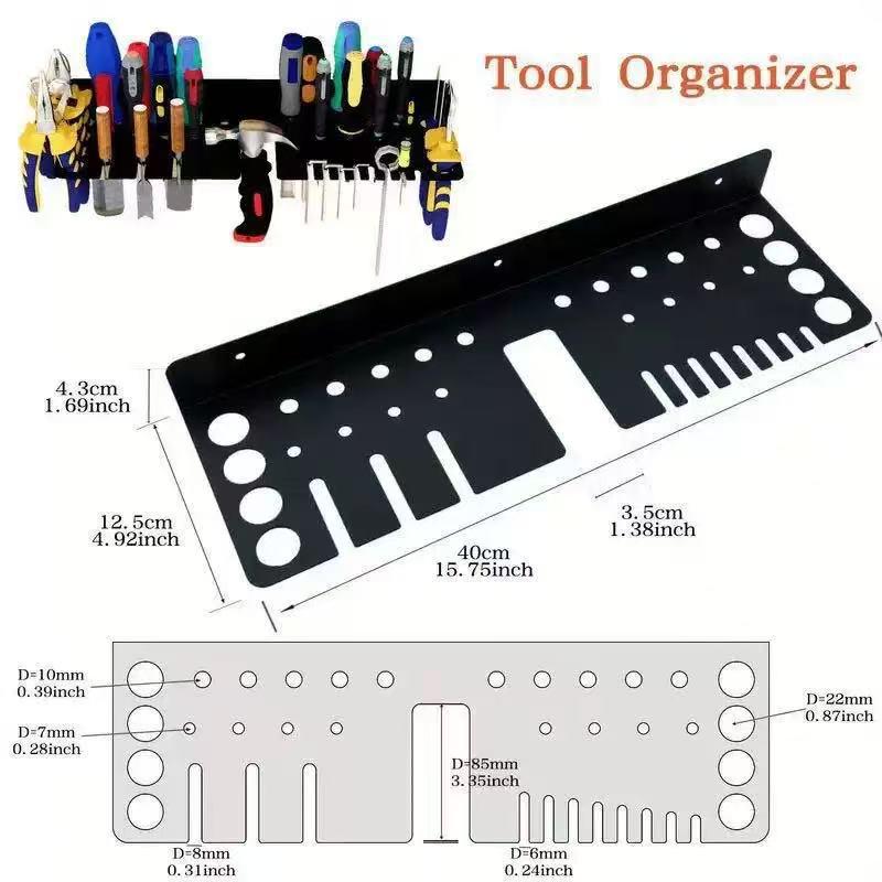 Wall-Mounted Black Metal Pegboard Tool Organizer for Screwdrivers & Pliers