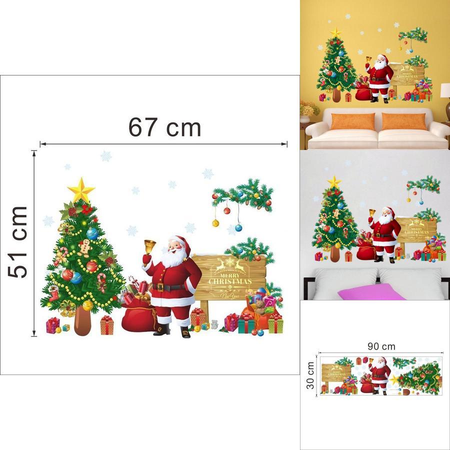 Modern Christmas Wall Sticker Pvc Decorative Removable Santa And Tree For Bedroom And Entryway