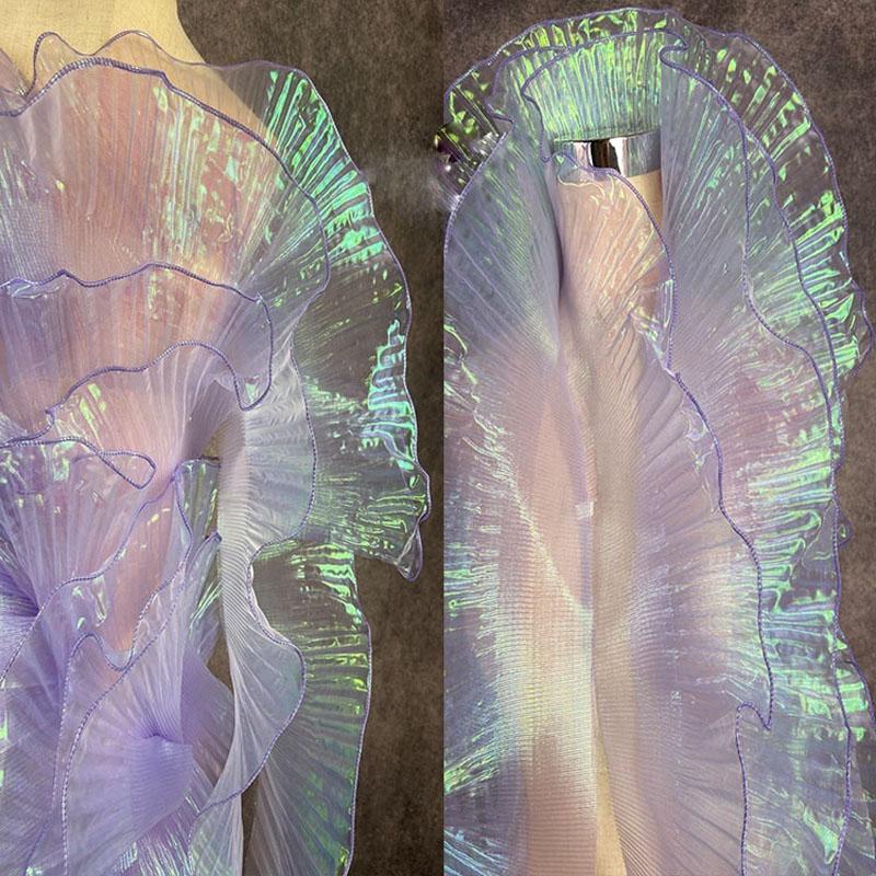 2 Yards Mermaid Pleated Flower Lace Magic Color Laser Gradient For Wedding Wave Striped Decoration Cloth Wide 15CM