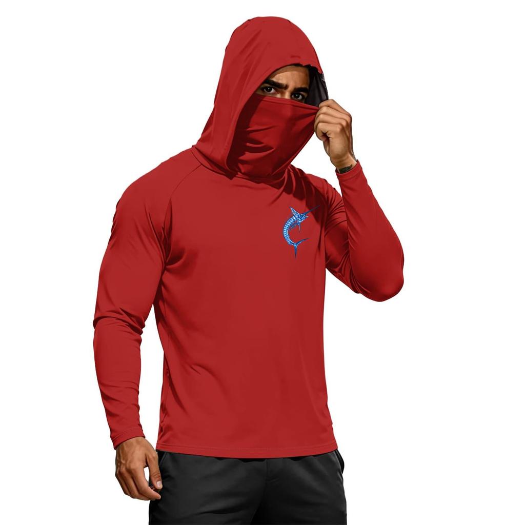 Men's Summer Hawaiian Print Quick Dry Long Sleeve T Shirt Ice Silk UPF50 Plus Sun Protection Hooded Sports Fitness Outdoor Top