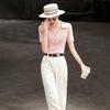 Damen Sommer POLO-Kragen Strick Kurzarm Top