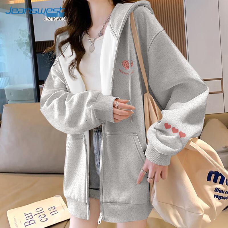 JEANSWEST 2025 New Oversized Latte Rose Heart Zip-up Hoodie