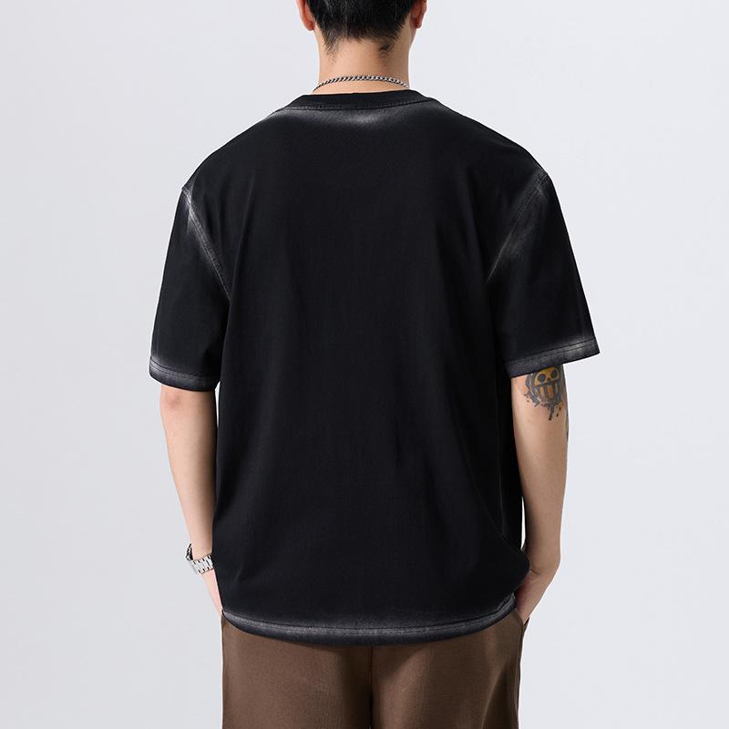 Heavy Wash Short-sleeved T-shirt for Men's Summer New Large-size Loose Embossed T-shirt Short Shirt