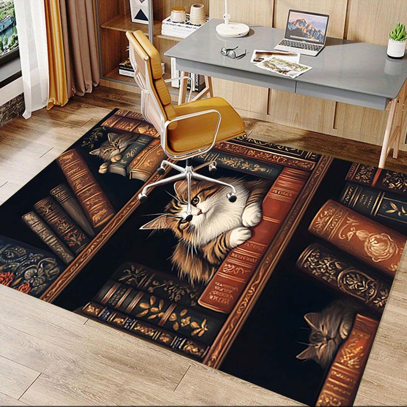 1PC bookshelf, cats Extra Large Non Slip Floor carpet, Office, family, bedroom, Studio   Large Area Rug Indoor Rugs, , Vibrant Colors