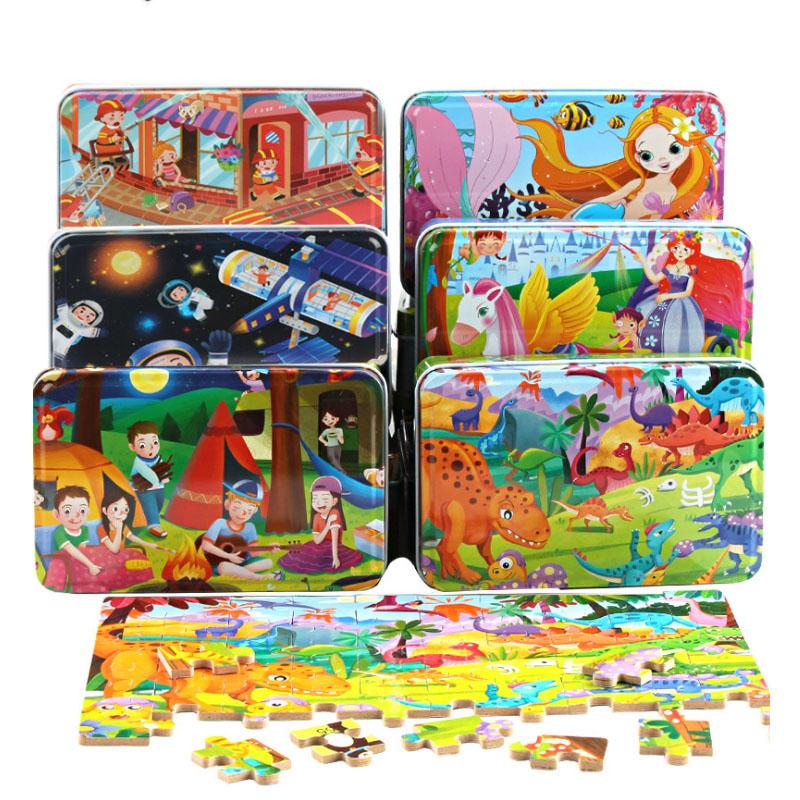 60pcs Wooden Jigsaw Puzzles 3D Cartoon Mermaid/Snow White/Cinderella/Princess/Helicopter/Hot Air Balloon Puzzles for Baby  Kids