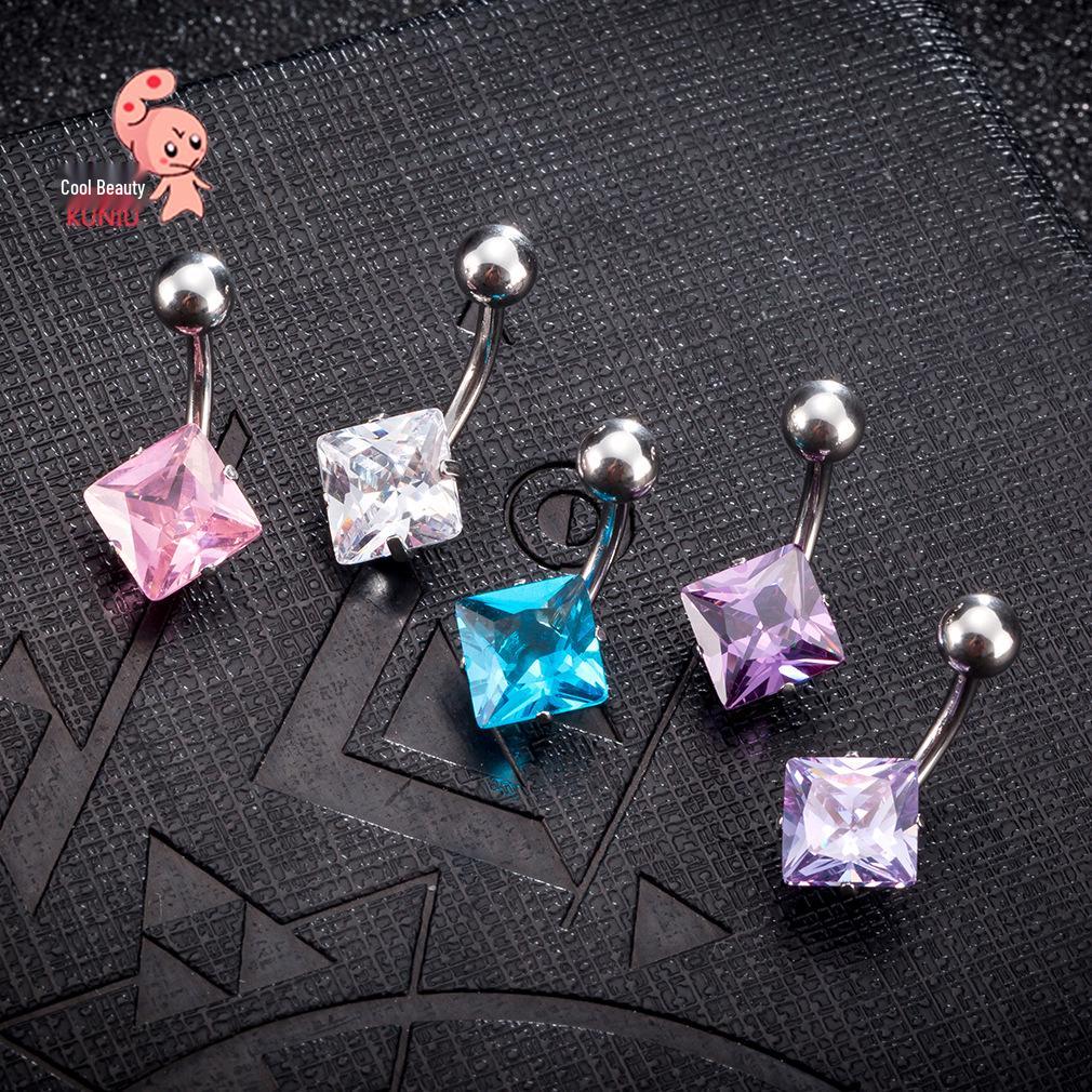 Rhombus Belly Button Ring - Fashionable Navel Jewelry with Unique Personality Design
