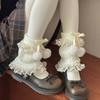 Fashionable Plush Balls Bows Adorned Leg Warmers with Lace Detail for Women's Hollowout Knitted Short Leg Covers Sleeves