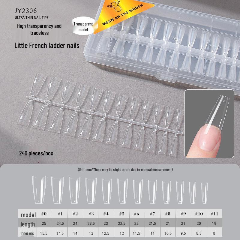 Dual-Use Seamless Transparent Frosted Nail Tips - Extendable Flat/Arc Design