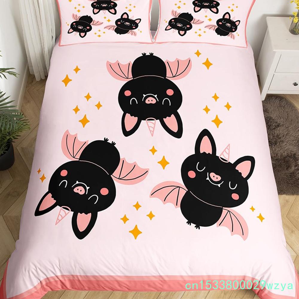 Pink Pig Bedding Set King Queen Sleeping Pig Duvet Cover For Kids Boys Girls Kawaii Animals Comforter Cover With 2 Pillowcases