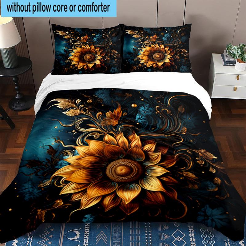 Butterfly And Sunflowers 3pcs Bedding,Including 1pc Duvet Cover And 2pcs Pillowcases Perfect for Christmas,Ideal for Bedroom, Dormitory