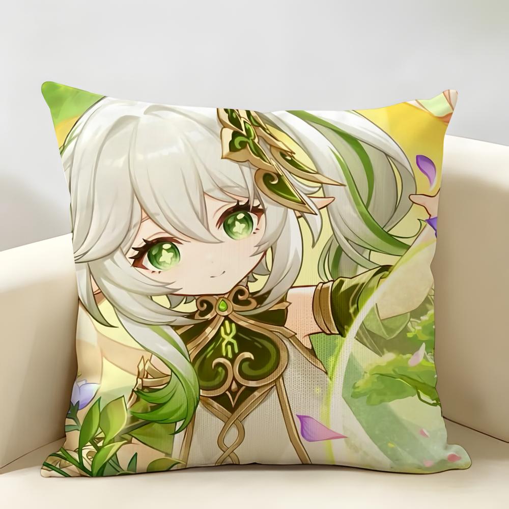 Nahida Genshin Impact Cushion Cover Natural Linen Organic Fabric DoubleSided Printing Room Sofa Decor Pillow Case