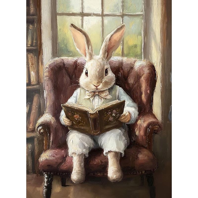 Vintage Spring Academia Botanical Rabbit Bunnies Colorful Eggs Poster Canvas Painting Wall Art Pictures Holiday Home decoration