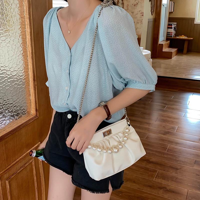 IELGY Cloud Women s bag White All-match Crossbody Blue Fashion Pearl Portable