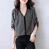 Retro Striped Shirt Women's Half-sleeved Chic Shirt Summer New Loose V-neck Top High-end Commuter Shirt