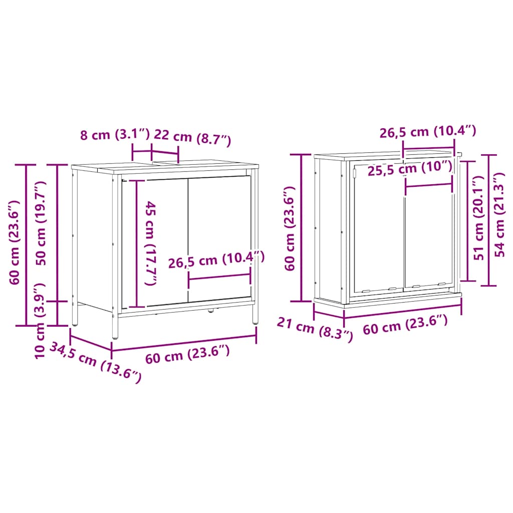 2 Piece Bathroom Furniture Set In Sonoma Oak Wood Composite