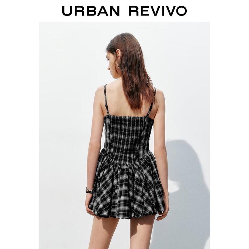 UR Women's Retro Plaid Smocked Strappy A-Line Dress